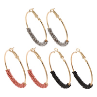 Messing Hoop Earring, med Glas Seed Beads, guldfarve belagt, flere farver til valg, nikkel, bly & cadmium fri, 50x57x6mm, Solgt af par