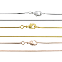 Cadena de collar de cobre amarillo, metal, chapado, cadena de la serpiente, más colores para la opción, libre de níquel, plomo & cadmio, 1mm, longitud:aproximado 17.5 Inch, 50Strandsfilamento/Bolsa, Vendido por Bolsa