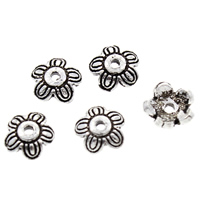 Brass Bead Cap, Flower, antique silver color plated, lead & cadmium free, 5x2mm, Hole:Approx 0.5mm, 50PCs/Bag, Sold By Bag