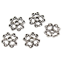 Brass, Flower, antique silver color plated, lead & cadmium free, 7x2mm, Hole:Approx 1mm, 30PCs/Bag, Sold By Bag