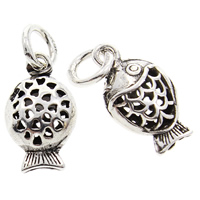 Hollow Brass Pendants, Fish, antique silver color plated, lead & cadmium free, 8x14x6mm, Hole:Approx 3mm, 10PCs/Bag, Sold By Bag