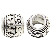 Brass European Bead, Drum, antique silver color plated, large hole, lead & cadmium free, 9x10mm, Hole:Approx 5mm, Sold By PC