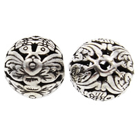 Hollow Brass Beads, Round, antique silver color plated, lead & cadmium free, 9x10mm, Hole:Approx 1mm, 10PCs/Bag, Sold By Bag