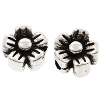 Brass Jewelry Beads, Flower, antique silver color plated, lead & cadmium free, 8x4mm, Hole:Approx 2mm, Sold By PC