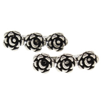 Brass Spacer Bar, Flower, antique silver color plated, 3-strand, lead & cadmium free, 16x5x4mm, Hole:Approx 1mm, Sold By PC