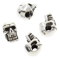 Brass Beads, Skull, antique silver color plated, lead & cadmium free, 5x8x6mm, Hole:Approx 2mm, Sold By PC