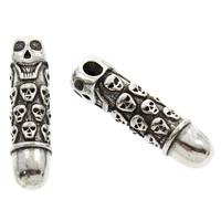 Brass Jewelry Pendants, Bullet, antique silver color plated, with skull pattern, lead & cadmium free, 7x30mm, Hole:Approx 4mm, Sold By PC