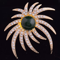 Crystal Brooch, Tibetan Style, with Crystal, Flower, gold color plated, imitation gemstone & with rhinestone, lead & cadmium free, 55x58mm, 5PCs/Bag, Sold By Bag