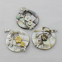 Shell Pendants, Brass, with Shell, Flower, platinum color plated, natural & different materials for choice & mosaic & with rhinestone, nickel, lead & cadmium free, 40x50x8mm, Hole:Approx 5x8mm, 10PCs/Lot, Sold By Lot