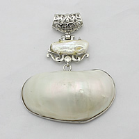Natural White Shell Pendants, Brass, with White Shell, platinum color plated, nickel, lead & cadmium free, 60-68mm, 50-60x25-35x16mm, Hole:Approx 4x6mm, 10PCs/Lot, Sold By Lot