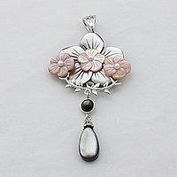 Shell Pendants Brass with Black Shell & Pink Shell & Freshwater Pearl Flower platinum color plated natural nickel lead & cadmium free 79mm  Approx Sold By Lot