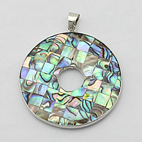 Natural Abalone Shell Pendants Brass with White Shell & Abalone Shell Flat Round platinum color plated mosaic nickel lead & cadmium free Approx Sold By Lot