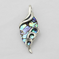 Natural Abalone Shell Pendants, Brass, with Abalone Shell, Leaf, platinum color plated, nickel, lead & cadmium free, 21x48x6.50mm, Hole:Approx 4x5.5mm, 10PCs/Lot, Sold By Lot