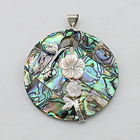Shell Pendants Brass with Pink Shell & White Shell & Abalone Shell Flat Round platinum color plated natural & mosaic & with rhinestone nickel lead & cadmium free Approx Sold By Lot