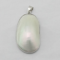 Natural White Shell Pendants, Brass, with White Shell, Flat Oval, platinum color plated, nickel, lead & cadmium free, 23x43x12.50mm, Hole:Approx 4x5.5mm, 10PCs/Lot, Sold By Lot