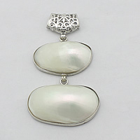 Natural White Shell Pendants, Brass, with White Shell, platinum color plated, nickel, lead & cadmium free, 63mm, 35x24x11mm, 30x26x9.5mm, Hole:Approx 3x7mm, 10PCs/Lot, Sold By Lot