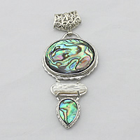 Natural Abalone Shell Pendants, Brass, with White Shell & Abalone Shell, platinum color plated, nickel, lead & cadmium free, 72mm, 32x58x3.5mm, 17x15x4.5mm, Hole:Approx 3x7mm, 10PCs/Lot, Sold By Lot
