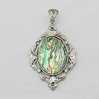 Natural Abalone Shell Pendants, Brass, with Abalone Shell, platinum color plated, with rhinestone, nickel, lead & cadmium free, 33x53x2mm, Hole:Approx 5.5x8mm, 10PCs/Lot, Sold By Lot