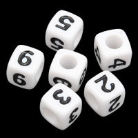 Broj akril perla, Kocka, mješoviti uzorak & jednobojnu, bijel, 7mm, Rupa:Približno 3mm, Približno 1950računala/Torba, Prodano By Torba