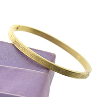 Stainless Steel Bangle, gold color plated, with roman number, 4x2.50mm, Inner Diameter:Approx 54.5x45.5mm, Length:Approx 6 Inch, 10PCs/Lot, Sold By Lot