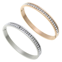 Stainless Steel Bangle, plated, with rhinestone, more colors for choice, 6x2.50mm, Inner Diameter:Approx 57x48mm, Length:Approx 6 Inch, Sold By PC