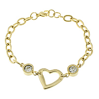 Stainless Steel Jewelry Bracelet Heart gold color plated oval chain & with rhinestone   Length Approx 8 Inch Sold By Lot