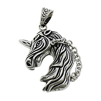 Stainless Steel Animal Pendants, 316L Stainless Steel, Horse, blacken, 34x48x7mm, 5x4x1mm, Hole:Approx 7.5x11mm, 5PCs/Lot, Sold By Lot