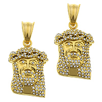 Stainless Steel Pendants, 316L Stainless Steel, Grandfather, gold color plated, with rhinestone, 18x29x7mm, Hole:Approx 5x8.5mm, 5PCs/Lot, Sold By Lot