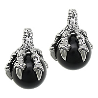Stainless Steel Pendants, 316L Stainless Steel, with Black Agate, Claw, natural, blacken, 32x43mm, Hole:Approx 5.5x7mm, 5PCs/Lot, Sold By Lot