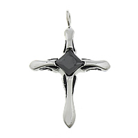 Stainless Steel Cross Pendants, 316L Stainless Steel, Sword Cross, with cubic zirconia & blacken, 37x57x6mm, Hole:Approx 5.5mm, 5PCs/Lot, Sold By Lot