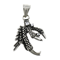 Stainless Steel Pendants, 316L Stainless Steel, Claw, with cubic zirconia & blacken, 27x35x13mm, Hole:Approx 4.5x9mm, 5PCs/Lot, Sold By Lot