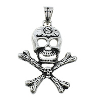 Stainless Steel Skull Pendants, 316L Stainless Steel, Halloween Jewelry Gift & blacken, 43x58x6mm, Hole:Approx 6.5x12mm, 5PCs/Lot, Sold By Lot