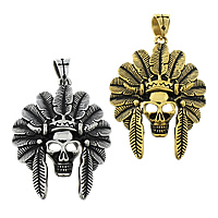 Stainless Steel Skull Pendants, 316L Stainless Steel, plated, Halloween Jewelry Gift & blacken, more colors for choice, 38x50x14mm, Hole:Approx 6.5x10mm, 5PCs/Lot, Sold By Lot