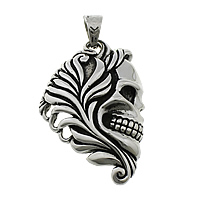 Stainless Steel Skull Pendants, 316L Stainless Steel, Halloween Jewelry Gift & blacken, 39x59x11mm, Hole:Approx 8x11mm, 5PCs/Lot, Sold By Lot