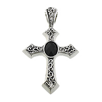 Stainless Steel Cross Pendants, 316L Stainless Steel, with Glass, Sword Cross, faceted & blacken, 36x59x6mm, Hole:Approx 5.5x8mm, 5PCs/Lot, Sold By Lot