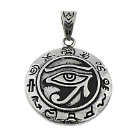 Stainless Steel Pendants, 316L Stainless Steel, Flat Round, with eye pattern & blacken, 35x41x4.50mm, Hole:Approx 8x11mm, 5PCs/Lot, Sold By Lot