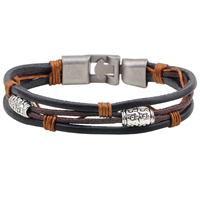 Men Bracelet, Cowhide, with Waxed Nylon Cord & Tibetan Style, plated, 12mm, Length:Approx 8 Inch