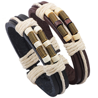 Men Bracelet, Cowhide, with Waxed Nylon Cord & Copper Coated Plastic & Tibetan Style, antique bronze color plated, more colors for choice, 12mm, Sold Per Approx 6 Inch Strand