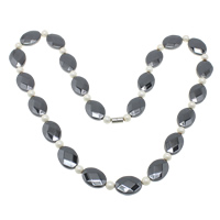 Non- magnetische Hämatit Halskette, mit Glasperlen, Edelstahl Verschluss, 19x13x5mm, 6mm, Länge ca. 21 ZollInch, 5SträngeStrang/Menge, verkauft von Menge