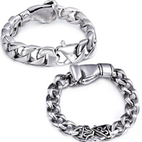 Men Bracelet, Stainless Steel, twist oval chain & different styles for choice & for man & blacken, 15mm, Sold Per Approx 8.6 Inch Strand