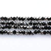 Perles de cristal rondelle, semi-plaqué, facettes, noir, 2mm, Trou:Environ 0.5mm, Longueur:Environ 15 pouce, 50Strandstoron/lot, Environ 200PC/brin, Vendu par lot
