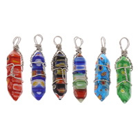 Millefiori Glass, with Iron, pendulum, platinum color plated, more colors for choice, 12x42x12mm, Hole:Approx 4mm, 5PCs/Bag, Sold By Bag