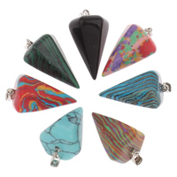 Gemstone Pendants Jewelry, with iron bail, Spike, platinum color plated, different materials for choice, 15x25mm, Hole:Approx 3x6mm, 5PCs/Bag, Sold By Bag