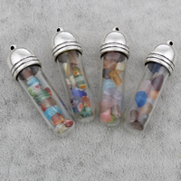 Glas Bottle Pendant, med Kopparbelagd plast, Kolonn, antik silver pläterad, olika material för val, 13x47mm, Hål:Ca 2mm, 10PC/Bag, Säljs av Bag