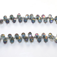 Teardrop Krystal perler, med Glas Seed Beads, farverig forgyldt, facetteret, 5x8mm, Hole:Ca. 0.5mm, Længde Ca. 15 inch, 10Strands/Lot, Ca. 100pc'er/Strand, Solgt af Lot