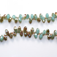 Teardrop Krystal perler, med Glas Seed Beads, halv-belagte, facetteret, Mint Alabaster, 6x12mm, Hole:Ca. 0.5mm, Længde Ca. 15 inch, 10Strands/Lot, Ca. 100pc'er/Strand, Solgt af Lot
