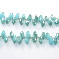 Teardrop Crystal Beads, with Glass Seed Beads, half-plated, faceted, Aquamarine, 6x12mm, Hole:Approx 0.5mm, Length:Approx 15 Inch, 10Strands/Lot, Approx 100PCs/Strand, Sold By Lot