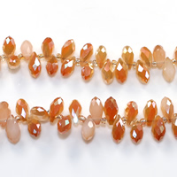 Teardrop Krystal perler, med Glas Seed Beads, halv-belagte, facetteret, Fire Opal, 6x12mm, Hole:Ca. 0.5mm, Længde Ca. 15 inch, 10Strands/Lot, Ca. 100pc'er/Strand, Solgt af Lot