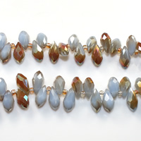 Teardrop Crystal Beads, with Glass Seed Beads, half-plated, faceted, Lt Sapphire, 6x12mm, Hole:Approx 0.5mm, Length:Approx 15 Inch, 10Strands/Lot, Approx 100PCs/Strand, Sold By Lot