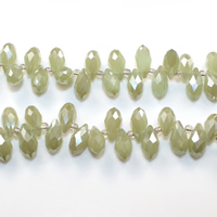 Teardrop Crystal Pärlor, Kristall, med Glass Seed Beads, Dropp, fasetterad, Ljus Emerald, 6x12mm, Hål:Ca 0.5mm, Längd Ca 15 inch, 10Strands/Lot, Ca 100PC/Strand, Säljs av Lot